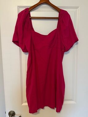 Women's Magenta Puff Sleeve Mini Dress